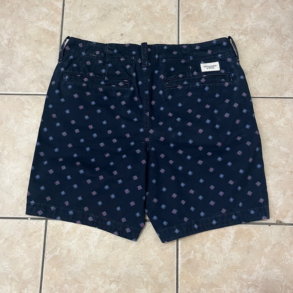 Abercrombie Men Geometric Print Shorts 31 Navy Blue Chino Preppy Resort Coastal